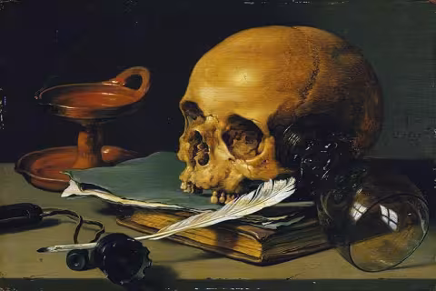 Pieter Claeszoon - Still Life with a Skull and a Writing Quill